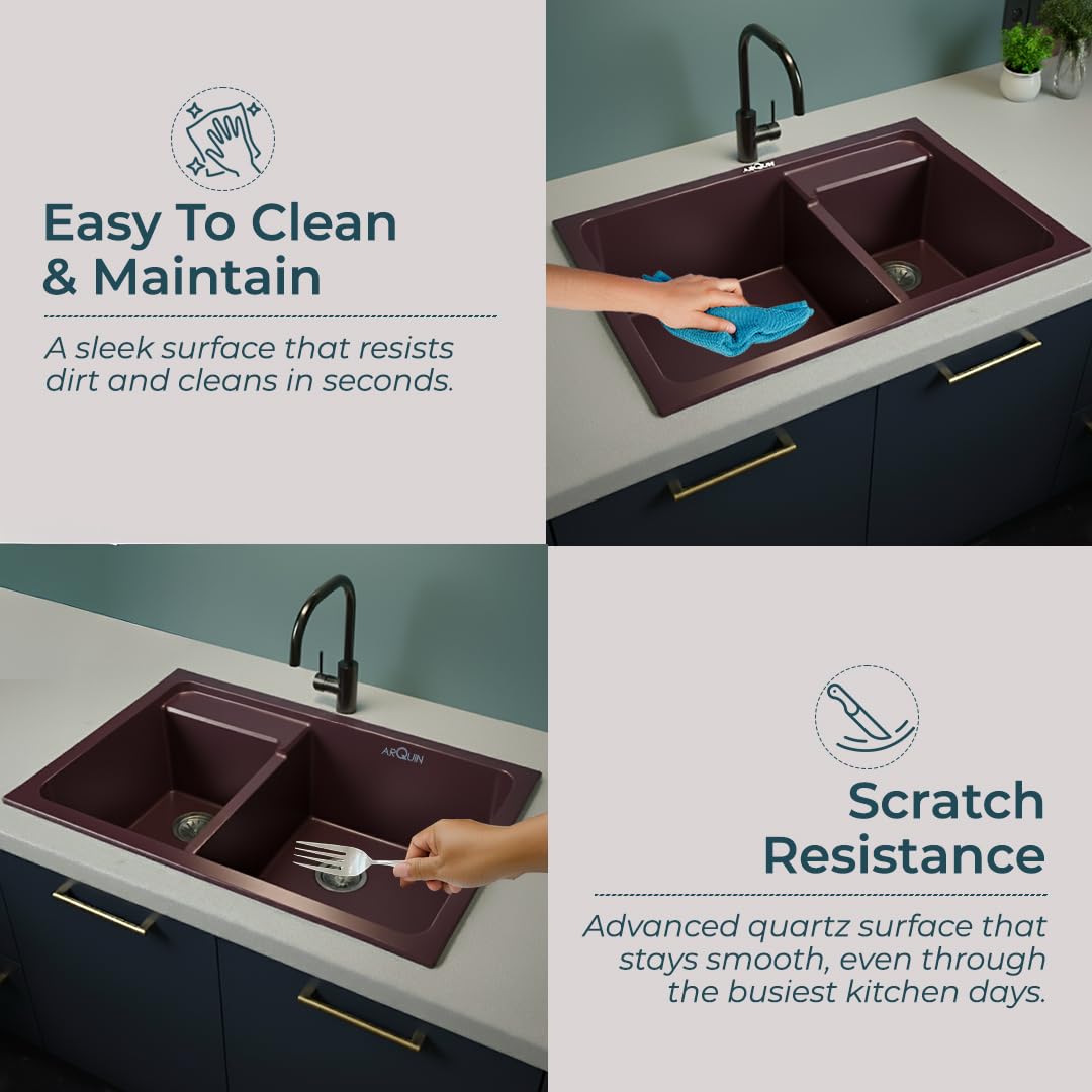 31X18X9 Inch Brown Quartz Double Bowl Kitchen Sink