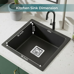 Quartz Single Bowl Kitchen Sink 18x16x9 Inch | Black