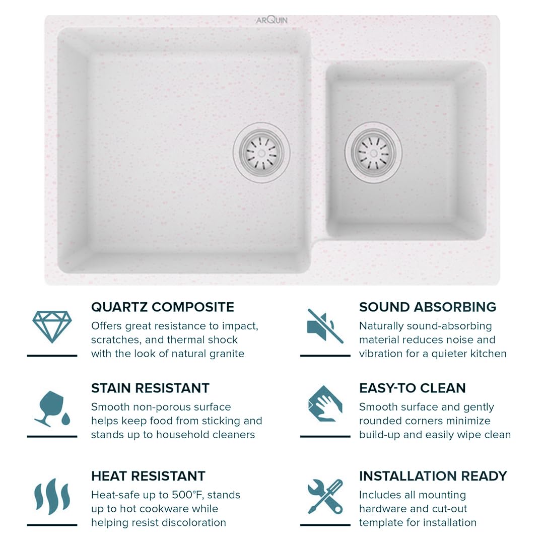 34X20X9 Inch Rosa Quartz Double Bowl Kitchen Sink