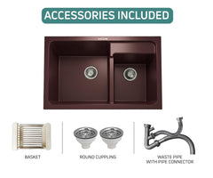 Quartz Kitchen Sink Double Bowl 31X18X9 Inch | Brown