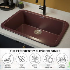 Quartz Single Bowl Round Kitchen Sink (24 x 18 x 9 Inches) | Brown