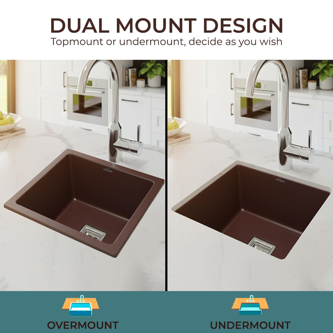 18x16x9 Inch Brown Quartz Single Bowl Kitchen Sink