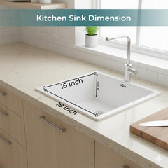 Quartz Single Bowl Kitchen Sink 18x16x9 Inch | White