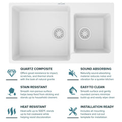 Quartz Kitchen Sink Double Bowl 34X20X9 Inch | White