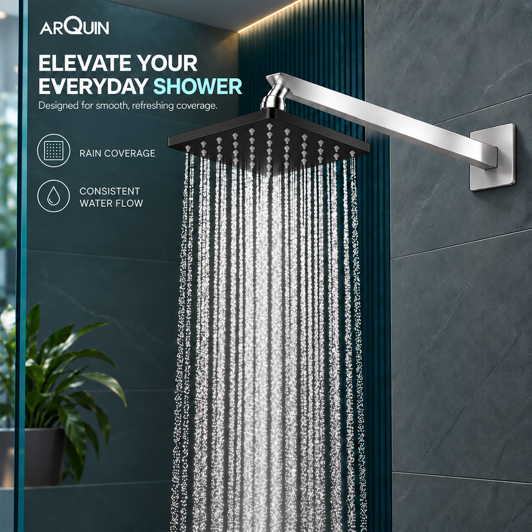 Rain Shower Head without Arm 304 Stainless Steel Overhead Shower 6x6 Inch (ELEGANCE BLACK)
