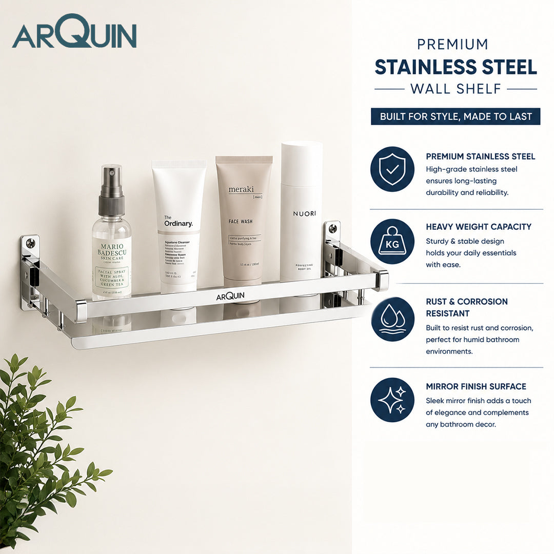 Bathroom Folding Shelf Stainless Steel Chrome Finish - 16 Inch (B11)