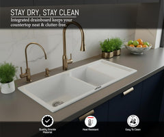 Quartz Kitchen Sink Double Bowl with Drain Board 45x20x9 Inch | Sand Pluto