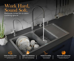 Quartz Kitchen Sink Double Bowl with Drain Board 45x20x9 Inch | Grey