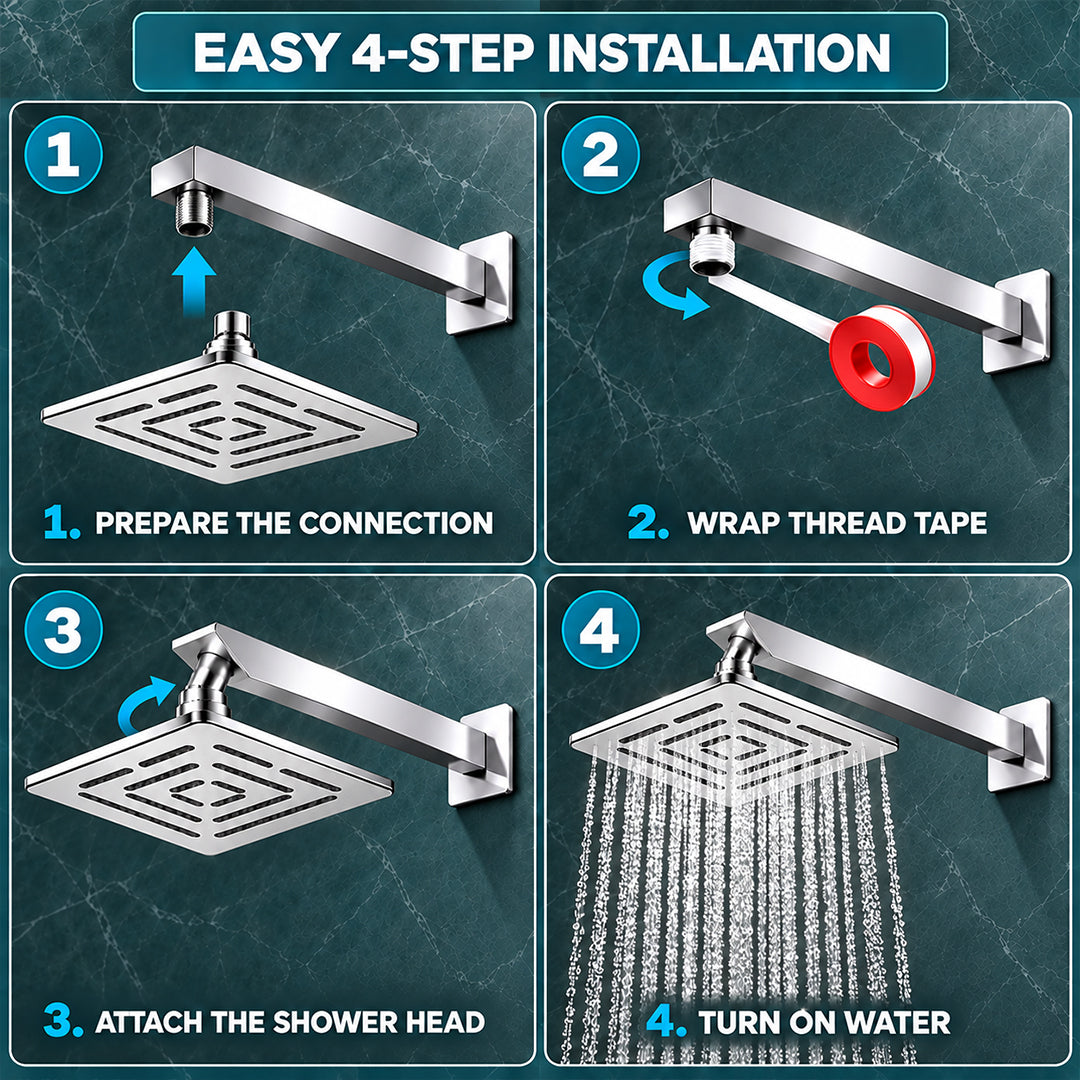 Rain Shower Head without Arm 304 Stainless Steel Overhead Shower 8x8 Inch (MAZE)