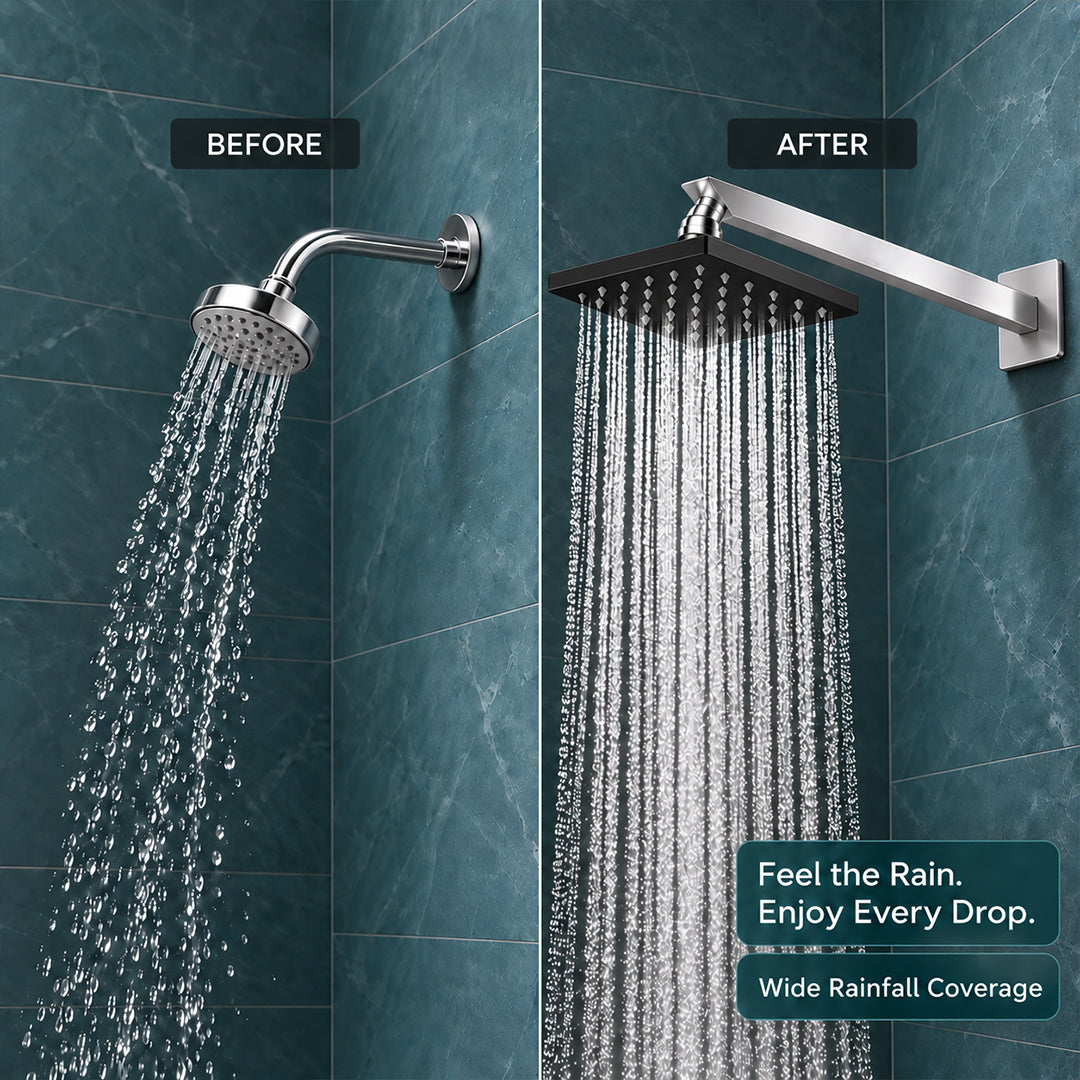 Rain Shower Head without Arm 304 Stainless Steel Overhead Shower 6x6 Inch (ELEGANCE BLACK)