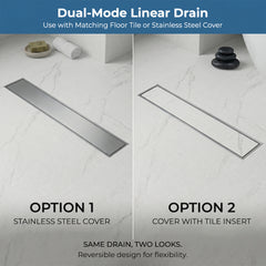 Sliver-Matt Tile Insert Shower Water Drain Channel 304 SS Grade with Cockroach Trap (24X4 Inches)