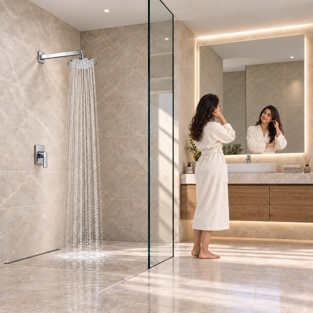 Rain Shower Head without Arm 304 Stainless Steel Overhead Shower 8x8 Inch (ELEGANCE ROUND)