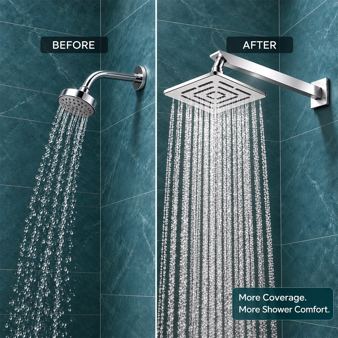 Rain Shower Head without Arm 304 Stainless Steel Overhead Shower 6x6 Inch (MAZE)