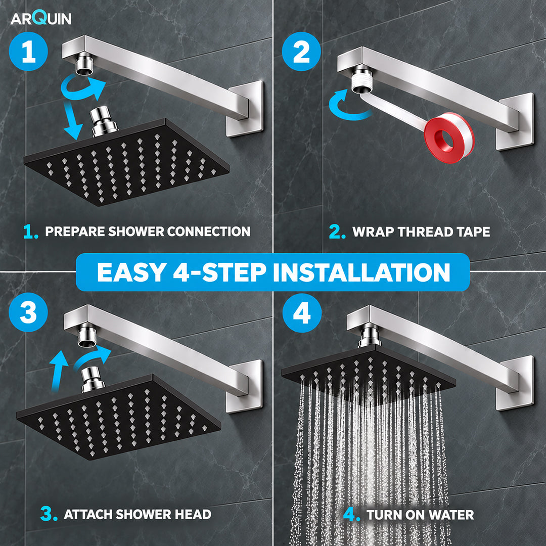 Rain Shower Head without Arm 304 Stainless Steel Overhead Shower 6x6 Inch (ELEGANCE BLACK)