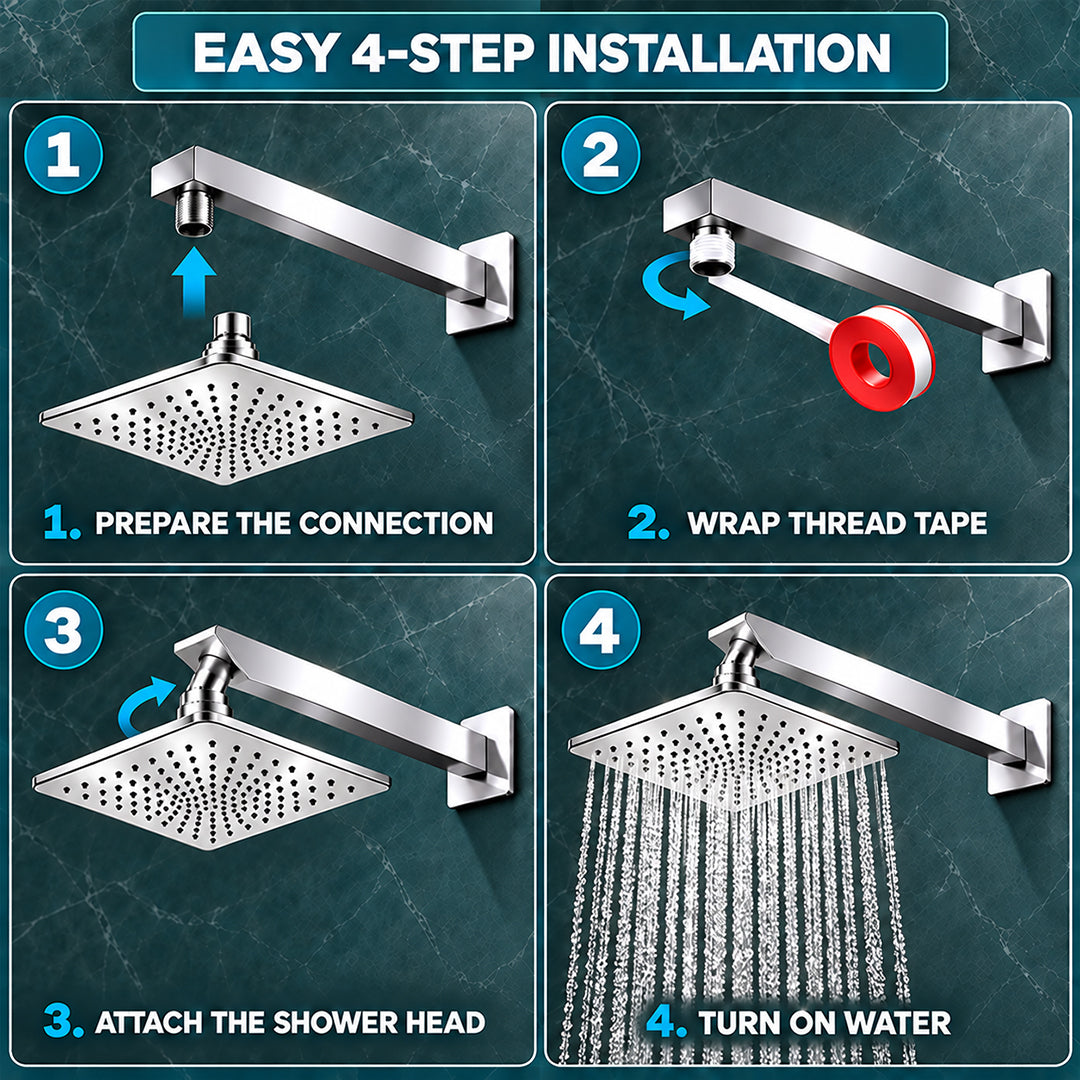 Rain Shower Head without Arm 304 Stainless Steel Overhead Shower 6x6 Inch (SOFT)