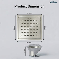 Square Floor Drainer 304 SS Grade with Cockroach Trap (6x6 Inch)