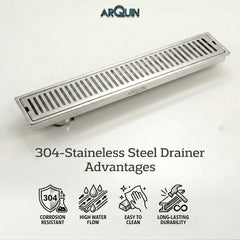 Shower Water Drain Channel SS 304 Grade with Cockroach Trap (18X4 Inch)