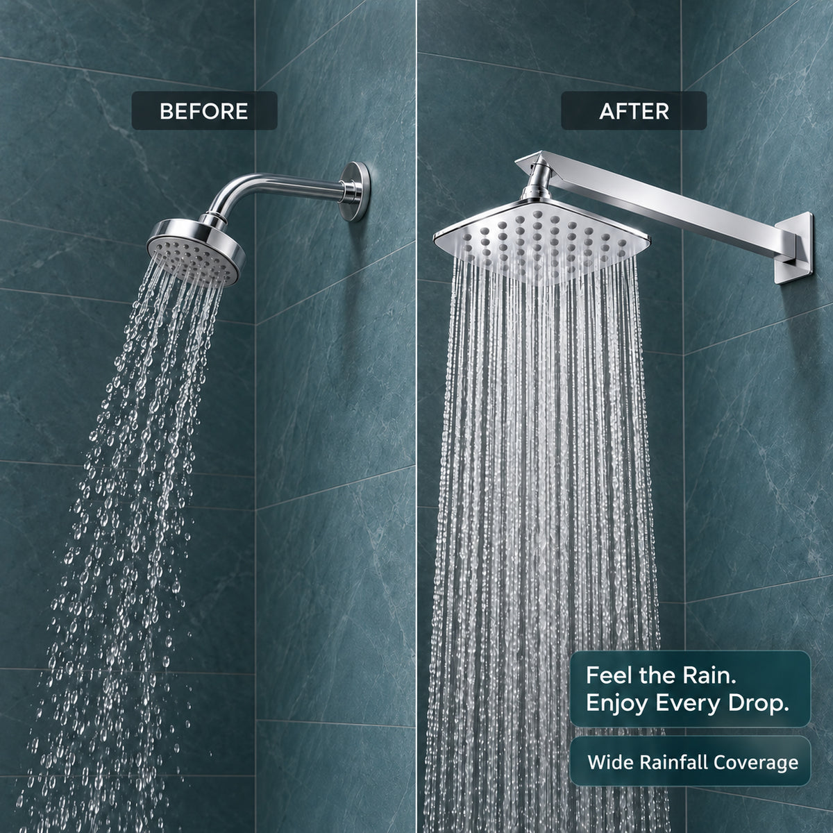 Rain Shower Head without Arm 304 Stainless Steel Overhead Shower 6x6 Inch (CURVE)