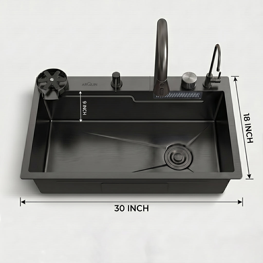 Waterfall Smart Kitchen Sink (30 x 18 x 9 Inch)
