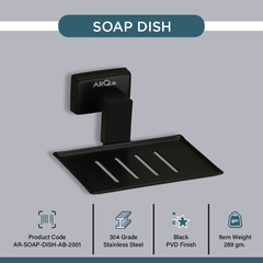 Stainless Steel Black Matt Soap Dish for Bathroom (12.4X12.3X5.4 CM)