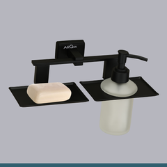 Stainless Steel Black Matt Soap Dish & Liquid Soap Dispenser for Bathroom (25.8X13X15.5 CM)