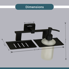 Stainless Steel Black Matt Soap Dish & Liquid Soap Dispenser for Bathroom (25.8X13X15.5 CM)