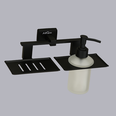 Stainless Steel Black Matt Soap Dish & Liquid Soap Dispenser for Bathroom (25.8X13X15.5 CM)