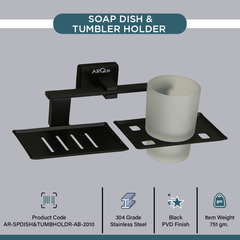 Stainless Steel Black Matt Soap Dish & Tumbler Holder for Bathroom (25.8X13X9.5 CM)