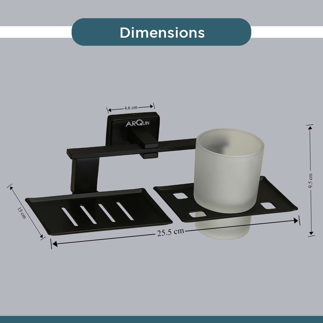 Stainless Steel Black Matt Soap Dish & Tumbler Holder for Bathroom (25.8X13X9.5 CM)