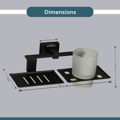 Stainless Steel Black Matt Soap Dish & Tumbler Holder for Bathroom (25.8X13X9.5 CM)