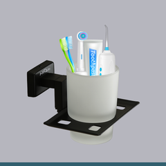 Stainless Steel Black Matt Tumbler Holder for Bathroom (12.4X12.3X9.5 CM)