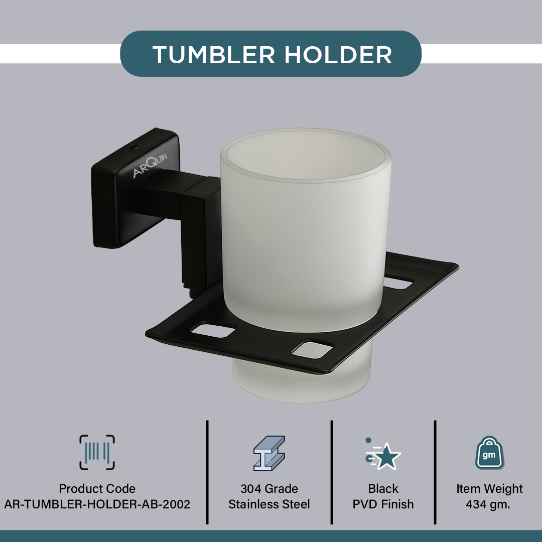 Stainless Steel Black Matt Tumbler Holder for Bathroom (12.4X12.3X9.5 CM)