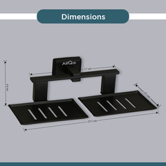 Stainless Steel Black Matt Twin Soap Dish Holder for Bathroom (26X13X6.3 CM)