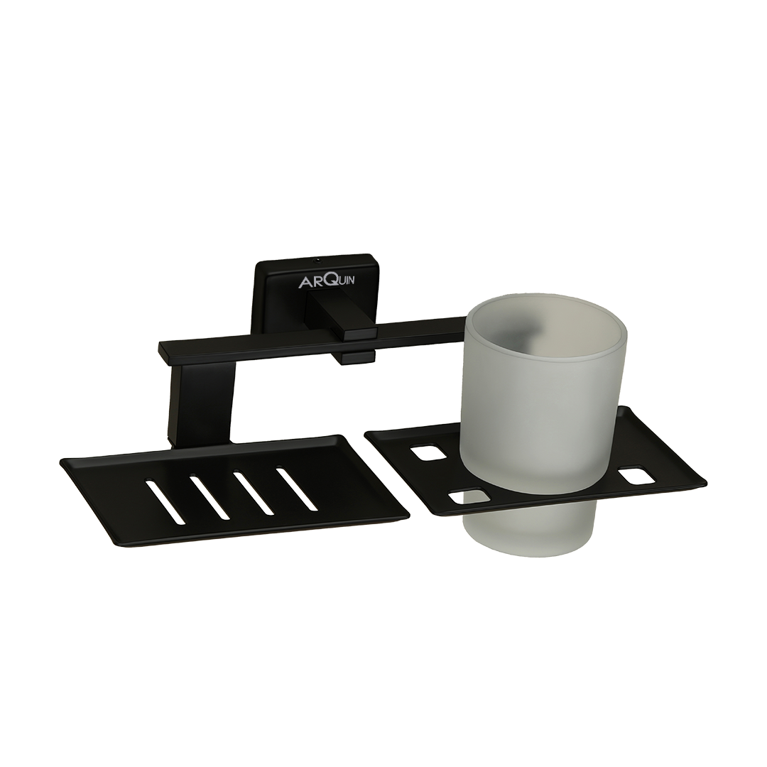 Stainless Steel Black Matt Soap Dish & Tumbler Holder for Bathroom (25.8X13X9.5 CM)
