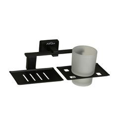 Stainless Steel Black Matt Soap Dish & Tumbler Holder for Bathroom (25.8X13X9.5 CM)