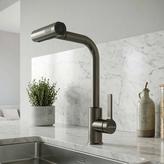 ARQUIN Waterfall Pull Down Kitchen Sink Faucet | (Magical Pullout Multiflow Faucet Black)