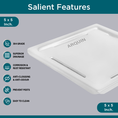 Sliver-Matt Square Floor Drainer with Cockroach Trap (5X5 Inches)