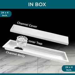Sliver-Matt Tile Insert Shower Water Drain Channel with Cockroach Trap (24X4 Inches)