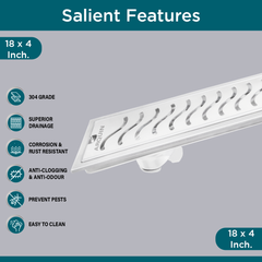 Sliver-Matt Shower Water Drain Channel with Cockroach Trap (18X4 Inches)