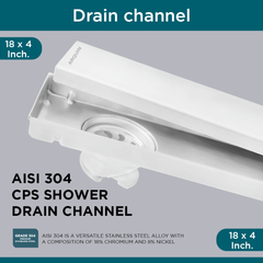 Sliver-Matt Tile Insert Shower Water Drain Channel with Cockroach Trap (18X4 Inches)