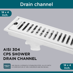Sliver-Matt Shower Water Drain Channel with Cockroach Trap (18X4 Inches)