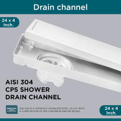 Sliver-Matt Tile Insert Shower Water Drain Channel with Cockroach Trap (24X4 Inches)