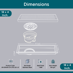 Sliver-Matt Shower Water Drain Channel with Cockroach Trap (18X4 Inches)
