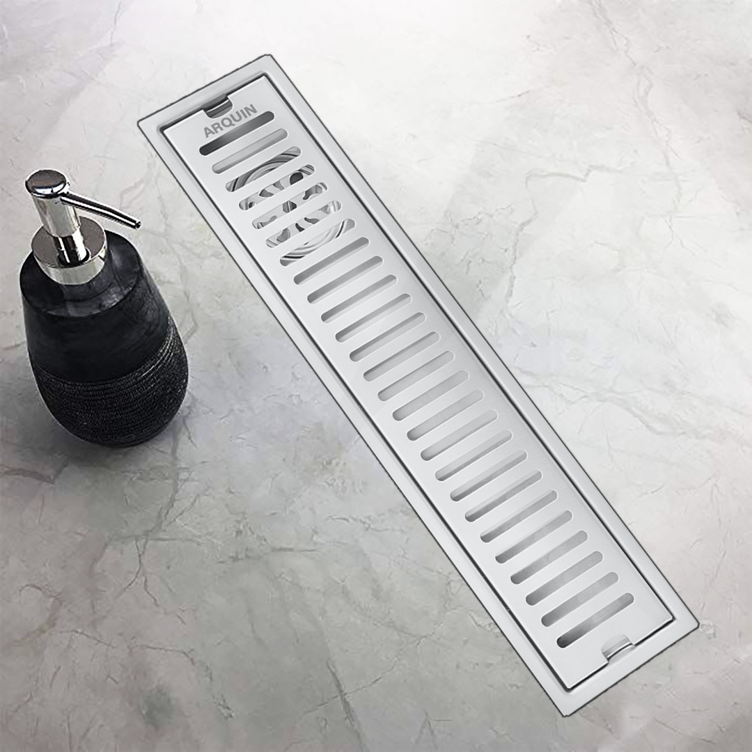 Shower Water Drain Channel SS 304 Grade with Cockroach Trap (24X4 Inch)