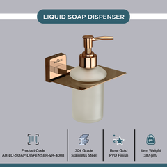 Stainless Steel Rose Gold Liquid Soap Dispenser for Bathroom (12X12.3X15.5 CM)