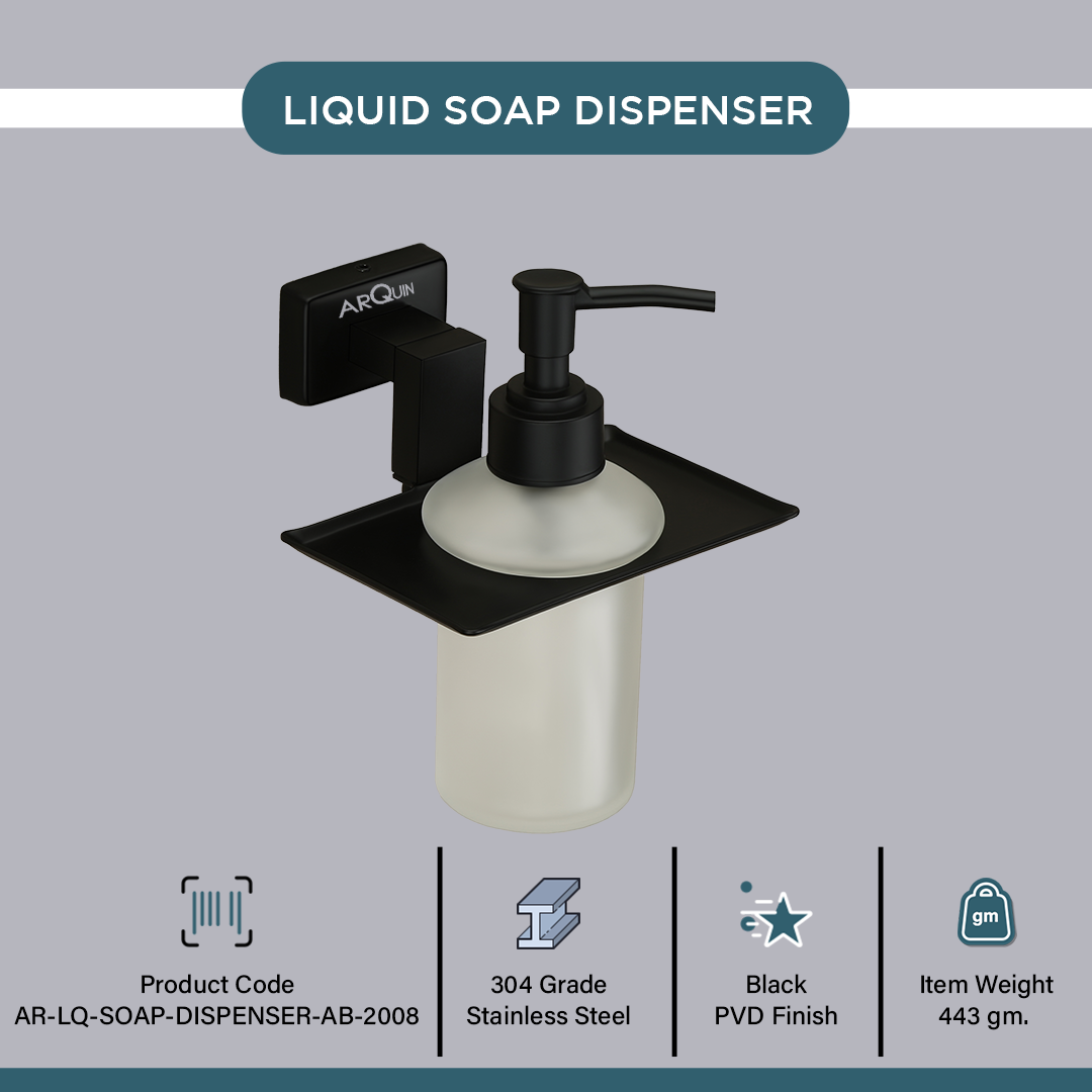 Stainless Steel Black Matt Liquid Soap Dispenser for Bathroom (12.4X12.3X15.5 CM)
