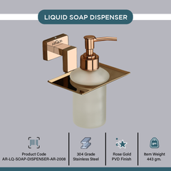Stainless Steel Rose Gold Liquid Soap Dispenser for Bathroom (12.4X12.3X15.5 CM)