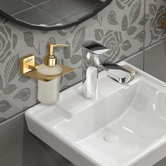 Stainless Steel Gold Liquid Soap Dispenser for Bathroom (12X12.3X15.5 CM)