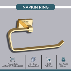 Stainless Steel Gold Napkin Ring/Holder for Bathroom (21.5X5.2X9.8 CM)