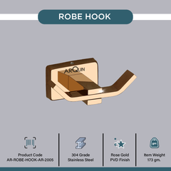 Arquin Stainless Steel Rose Gold Robe/Towel Hook for Bathroom (9.3X5.2X3.6 CM)